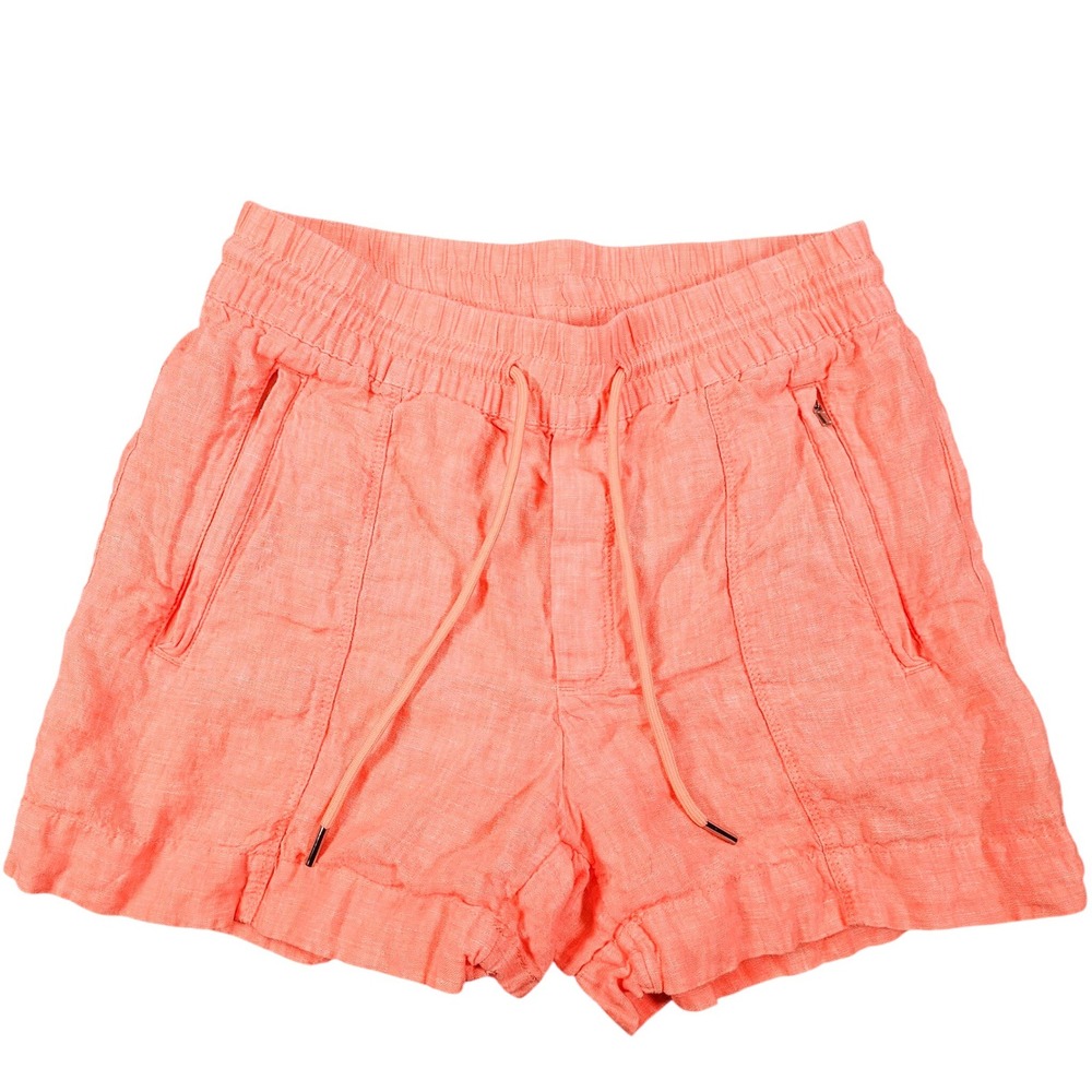 Athleta Cabo Linen Shorts Coral Pink Elastic Drawstring Zip Pockets Size 2